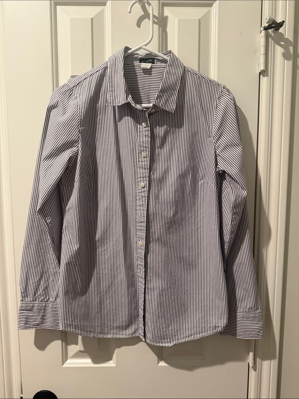 J. Crew Stripe blue and white Oxford striped shirt.